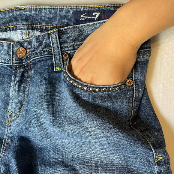 Seven 7 Women Flared Jeans size 30 Blue Low Rise Stretch Beaded - Picture 7 of 12